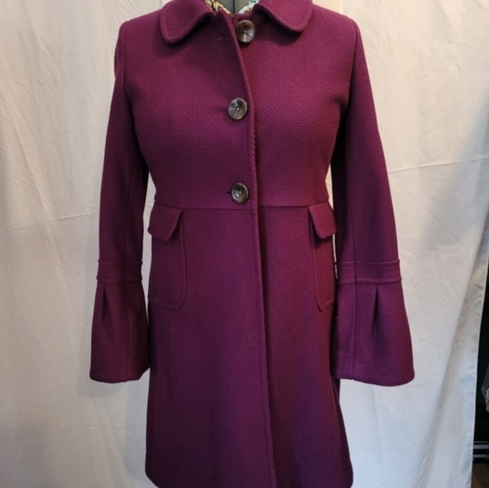 Old Navy Waffle Weave Wool Blend Pea Coat Raspberry/Purple Belle Flare Sleeves S